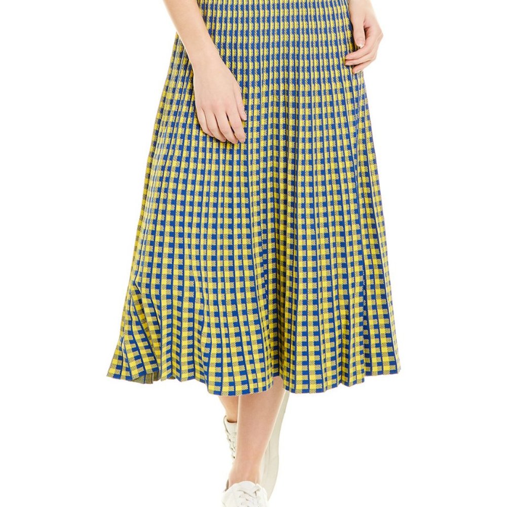 DEREK LAM 10 CROSBY Pleated Gingham Jacquard Skirt - Picture 2 of 6
